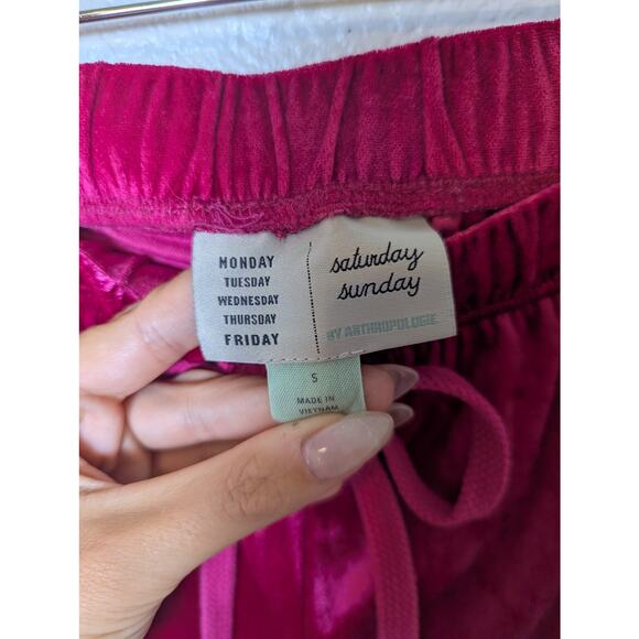 Anthropologie Saturday Sunday Pink Velour Jogger Pants Women Size S Soft Barbie - Picture 8 of 9
